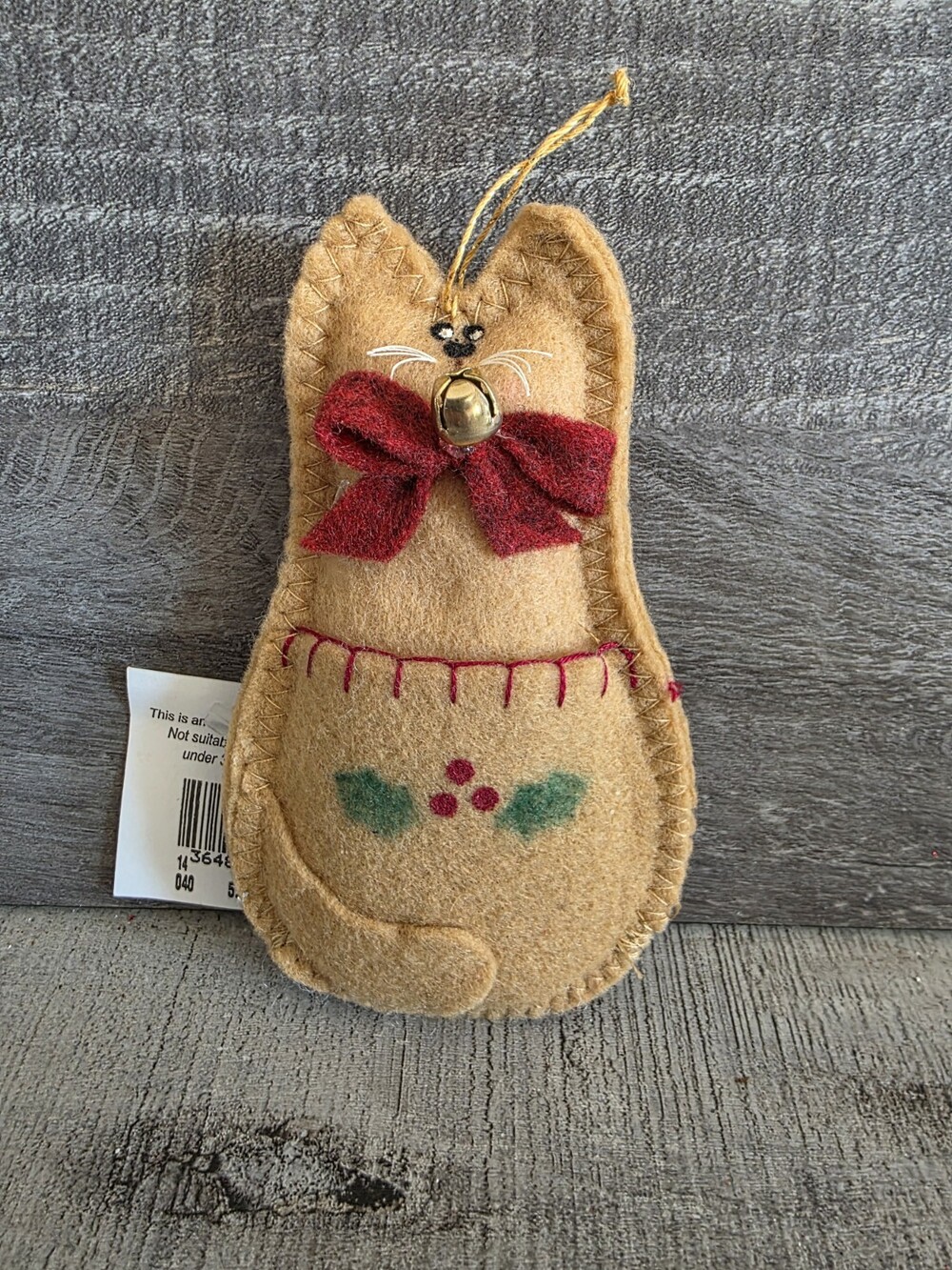 New Tabby Cat Christmas Ornament Felt Money Holder Heart Brown 124g